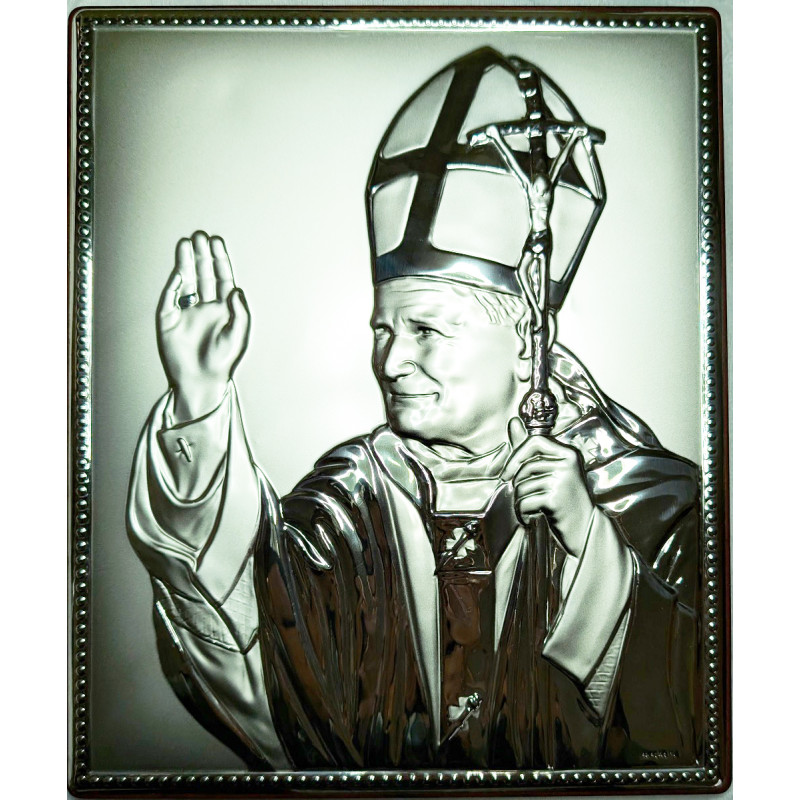 Icono Juan Pablo II Laminado Plata 20x 25 cm