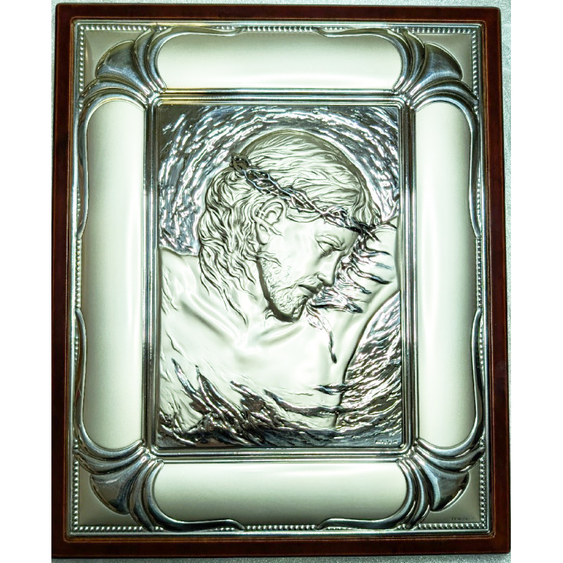 Icono Cristo Laminado Plata 28 x 23 cm