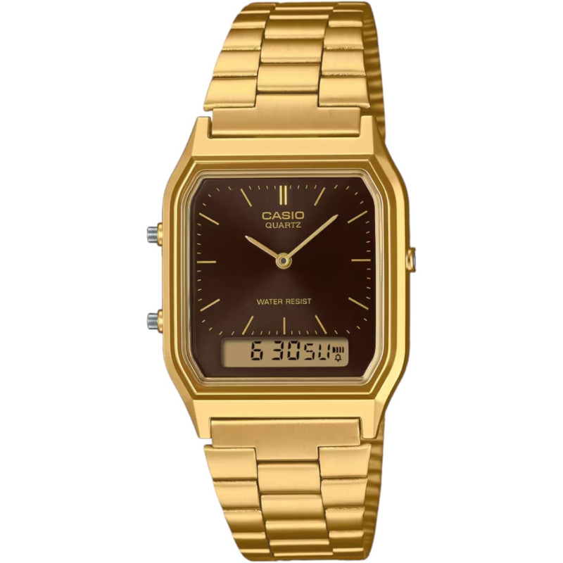 Reloj Casio Analogico digital Vintage Dorado Unisex Esfera Marrón Aq-230ga-5amqyes