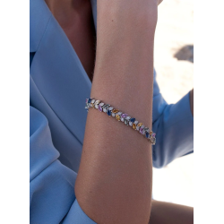 Pulsera Plata Ley Piedras Multicolor Rosa Azul Amarillo Mujer Fiesta
