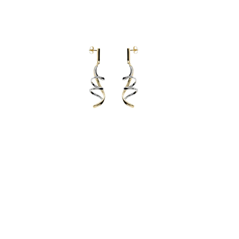Pendientes Plata Bicolor Baño Oro Colgante Mujer Tirabuzón Joven