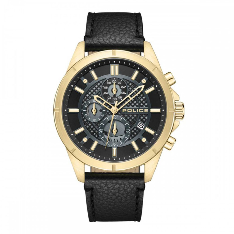 Reloj Police Hombre Burbank Multifunción Dorado Esfera Negra PEWGC0054001