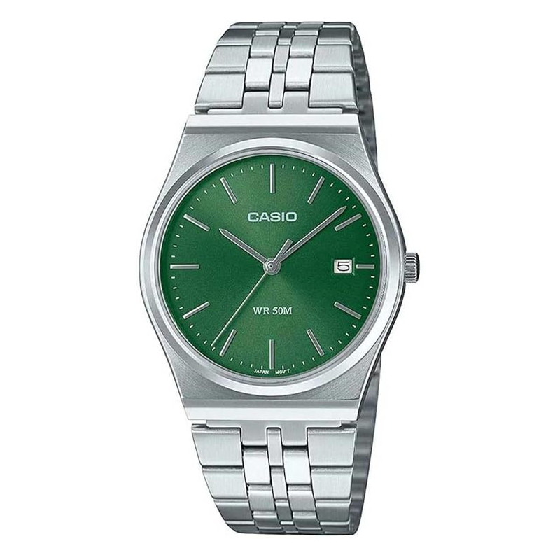 Reloj Casio Hombre MTP-B145D-3avef – Acero Inoxidable, Esfera Verde, Analógico con Fecha, 5 Bar