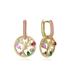 Pendientes de plata de primera ley con baño de oro y aro con arbol de la vida 15125e100-39