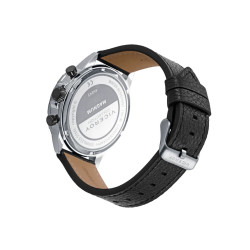 Reloj caja de acero con bisel de aluminio negro 10 atm y correa de piel negra con movimiento cuarzo 46845-57