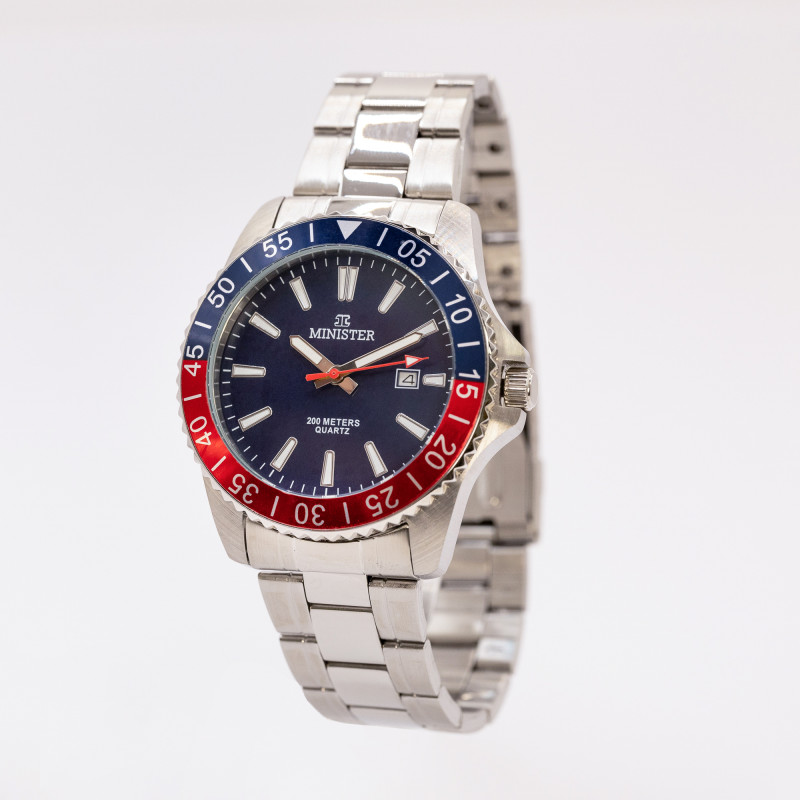 Reloj Minister Hombre Deportivo Acero Esfera Azul 20 atm 009077