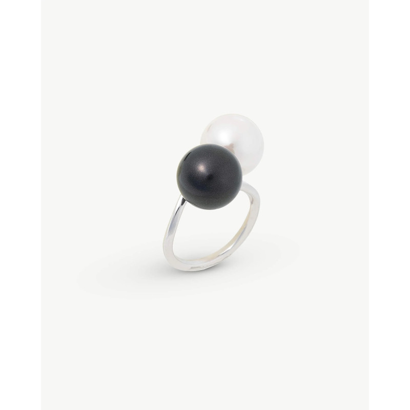 Anillo Doble Perla Negra y Blanca Twins & Triplets 12 mm 17589.95.2.r92.000.1