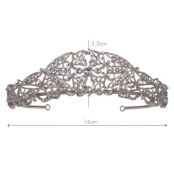 Tiara Novia Fiorella Plateada con Cristales Estilo Clásico 14 x 3,5 cm