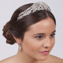 Tiara Novia Fiorella Plateada con Cristales Estilo Clásico 14 x 3,5 cm