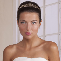 Tiara Novia Diane Dorada con Cristales Diseño Floral Elegante