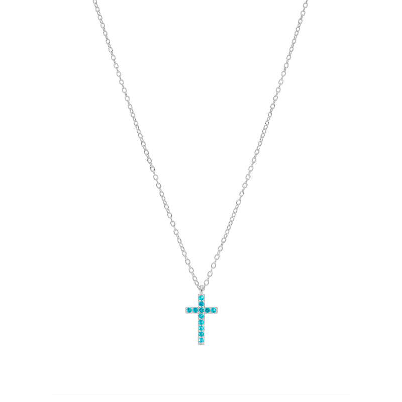 Collar Cruz con Circonitas Turquesa Plata Rodiada Marea D03807/an