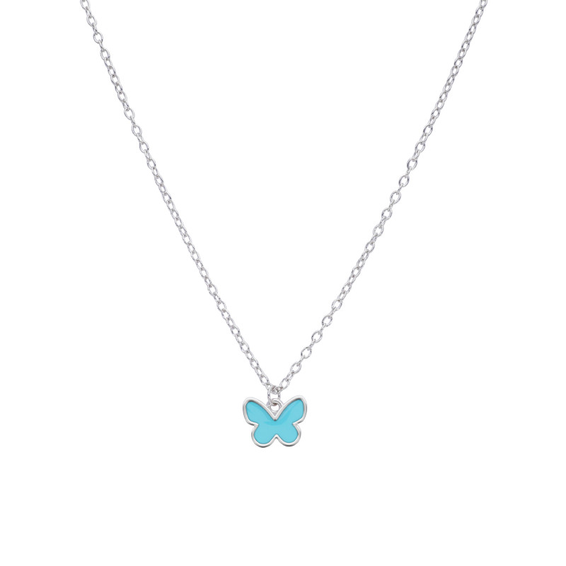 Collar Mariposa Niña Esmalte Turquesa Marea Plata  D03407/ag