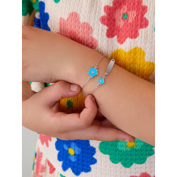 Pulsera Plaquita Flor Esmalte Turquesa Marea Niña Plata D03603/af