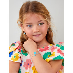Pulsera Plaquita Flor Esmalte Turquesa Marea Niña Plata D03603/af