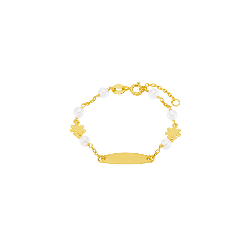 Pulsera Plaquita y Perlas Niña Marea Plata Dorada D03403/af
