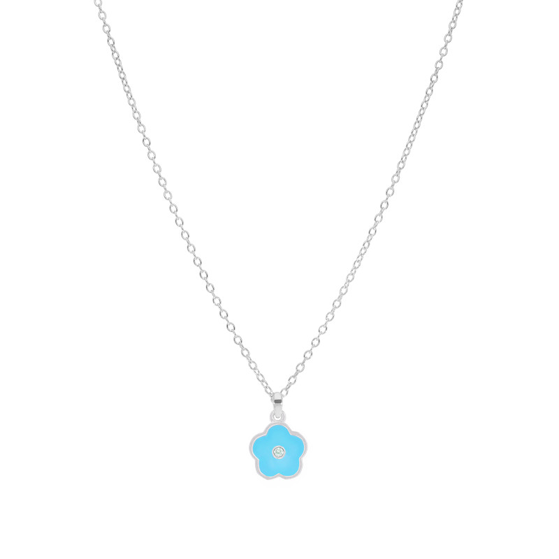 Collar Flor Esmalte Turquesa Marea Niña Plata D03607/ac