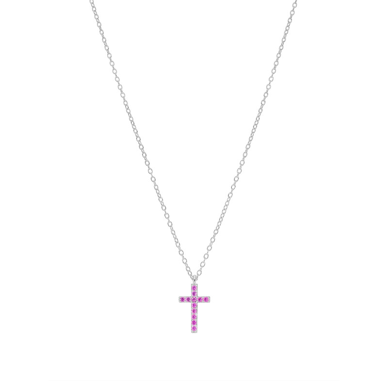 Collar Cruz Con Circonitas Rosa Marea Mujer Plata D03807/am