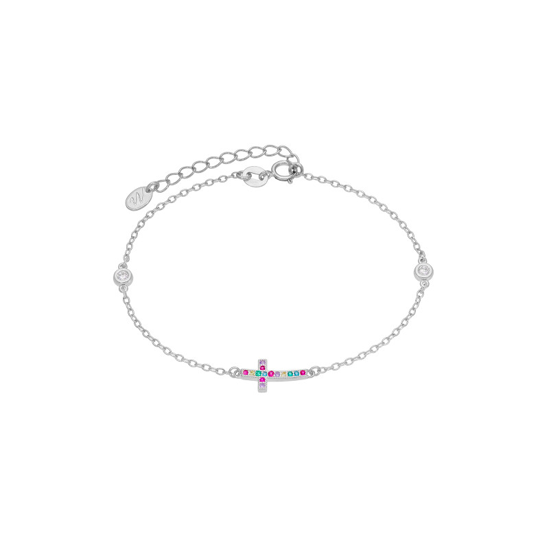 Pulsera Cruz Circonitas Multicolor Marea Plata Cruz D03803/ap