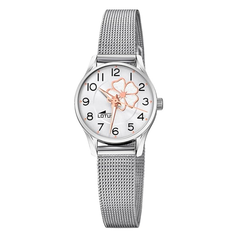 Reloj Lotus Niña Esfera Blanca Flor Malla Acero Inoxidable 18571/g
