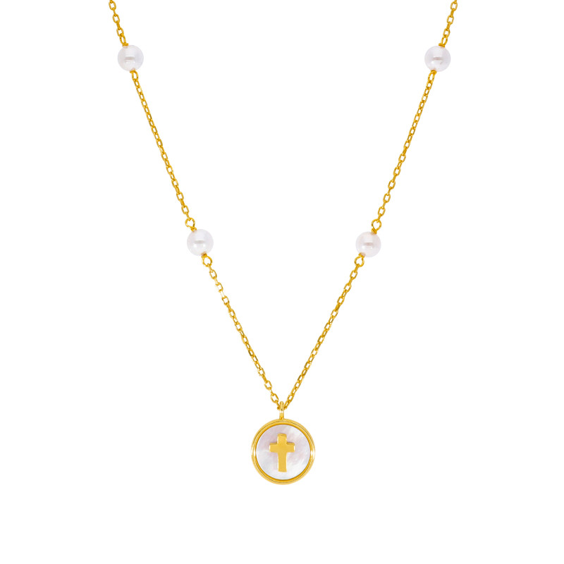 Collar Niña Cruz Nacar Plata Dorada Marea D03307/af