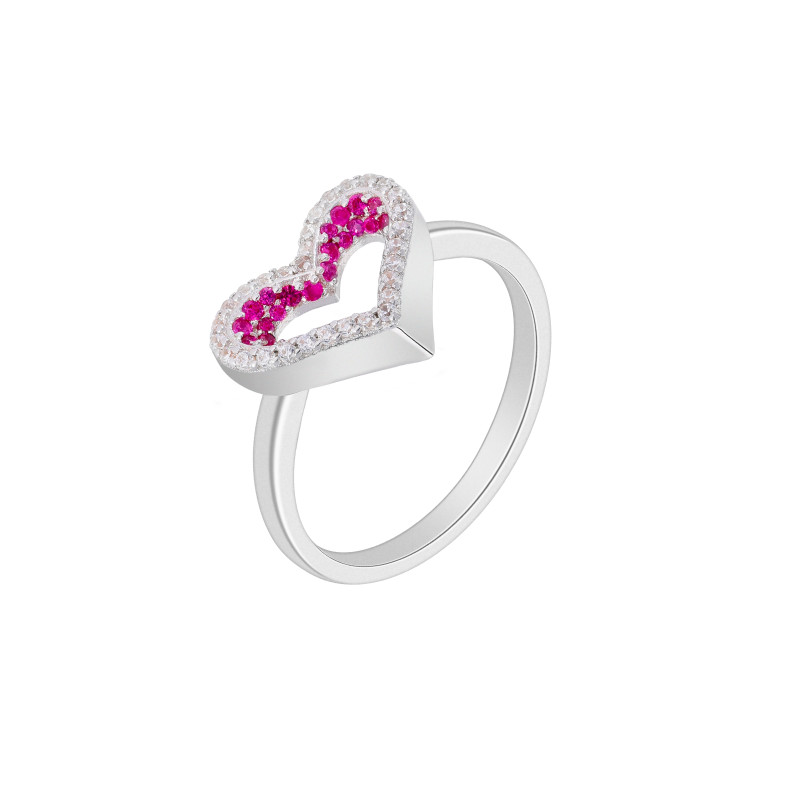 Anillo corazón circonitas color rubí. Plata de 1ª Ley D02906/al14