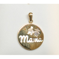 Medalla Mama Con Niños Nacar 16 mm Oro 1 Ley  0203332
