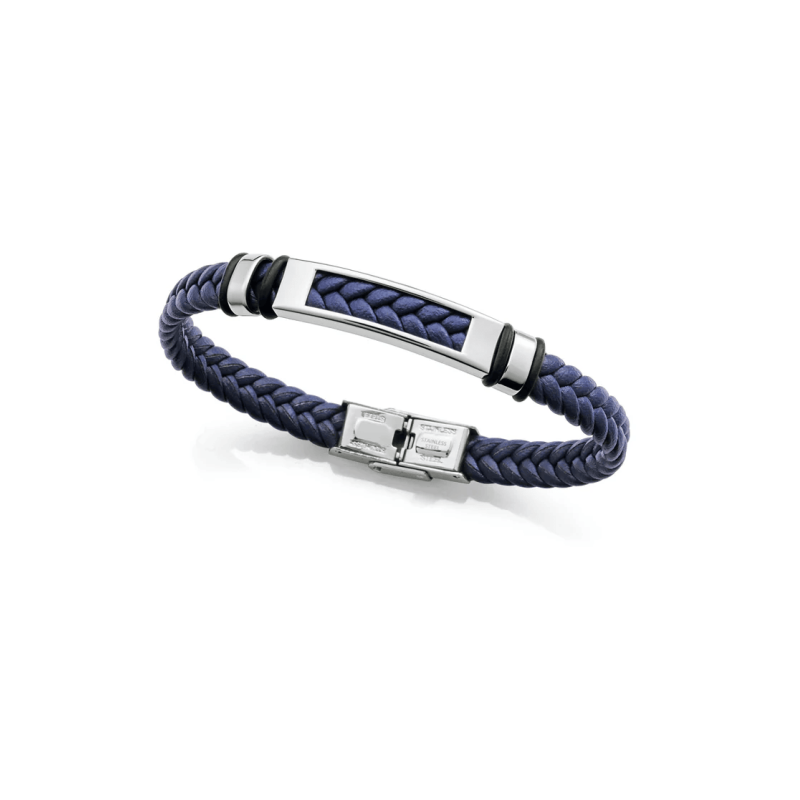 Pulsera Viceroy Hombre Acero Y Piel Azul Trenzada 14300p01013