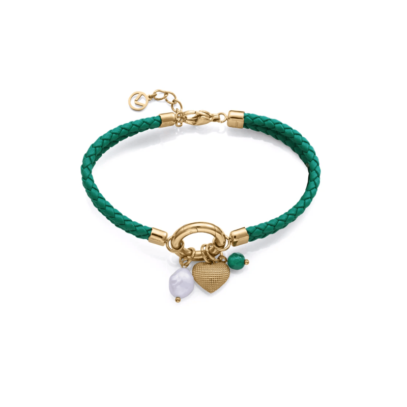 Pulsera Viceroy Mujer Acero Piel Verde Doble Trenzada 14285p01016