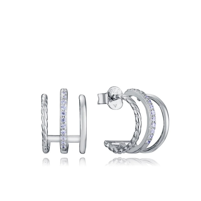 Pendientes Viceroy Plata Primera Ley con Baño de Rodio Tres Aros Abiertos  9155e000-30