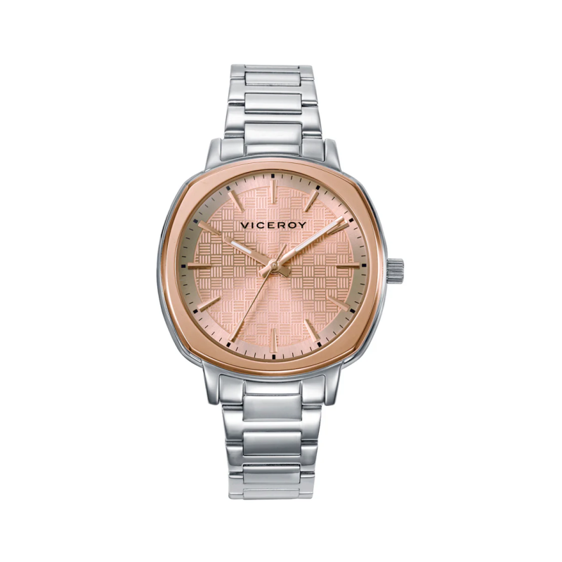 Reloj Viceroy Mujer Caja Bitono de Acero Ip Rosa 5 Atm, Brazalete de Acero, Movimiento Cuarzo 401298-97