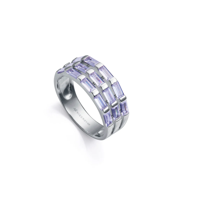 Anillo Viceroy Mujer Plata Primera Ley con Baño de Rodio, Tres Filas de Circonitas 9151a014-30