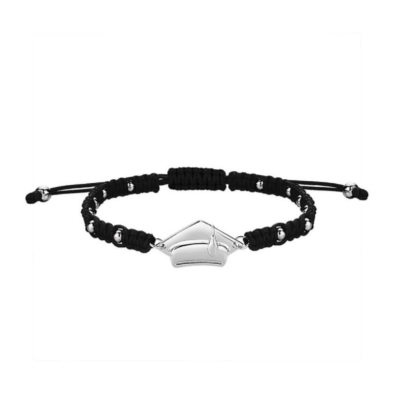 Pulsera Hilo Negro Graduacion Bolitas Plata Rodio