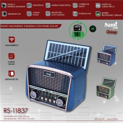 Radio Multimedia 3 Bandas Vintage Con Panel Solar  solar/bt/usb/microsd Rs-11837 Colores Verde y Azul