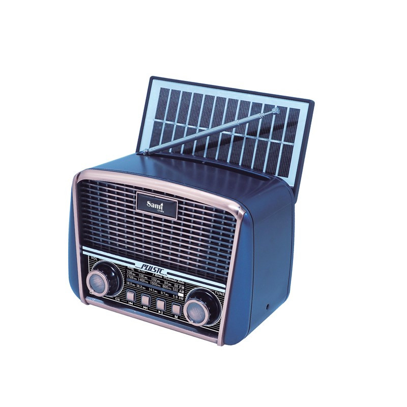 Radio Multimedia 3 Bandas Vintage Con Panel Solar  solar/bt/usb/microsd Rs-11837 Colores Verde y Azul