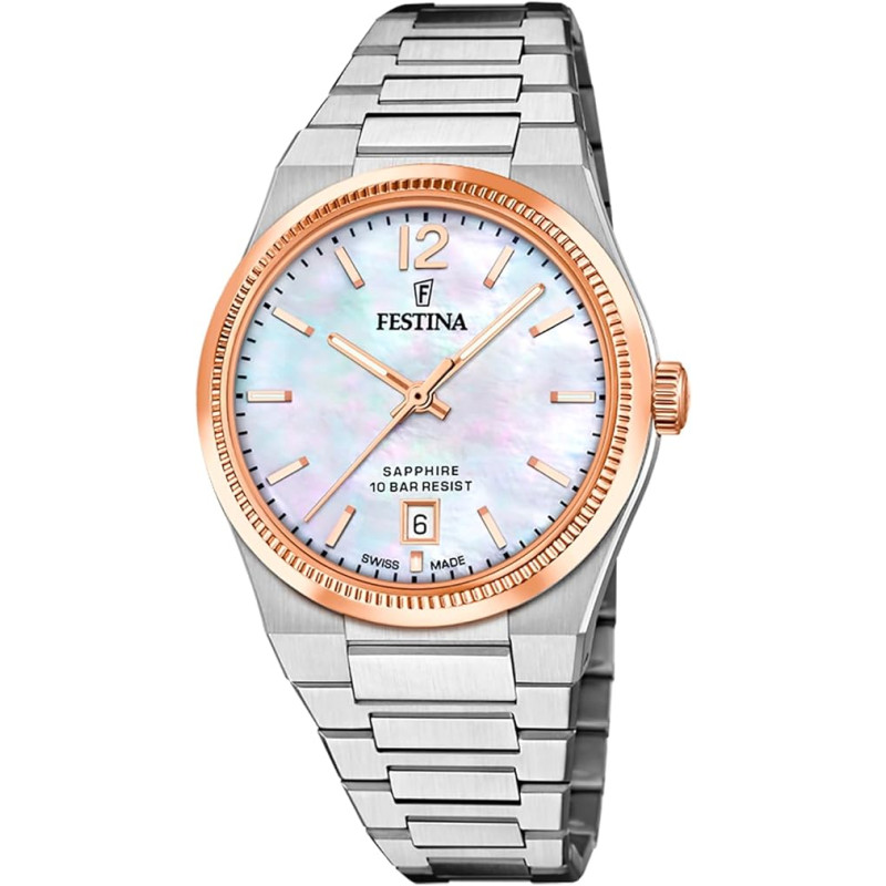 Festina Reloj Mujer F20066/1 Swiss Made Rivé Caja de Acero Inoxidable 316l Multi Correa de Acero Inoxidable 316l Plateado