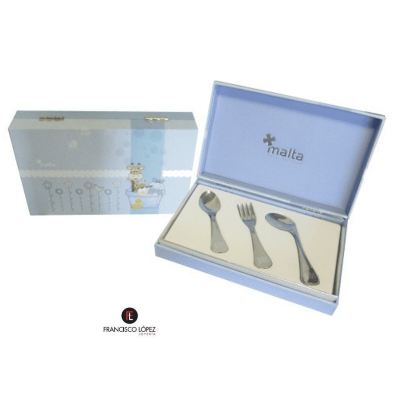 Cubiertos de Bebé en Estuche Azul – Cruz de Malta con Caballito, Ideal para Regalo