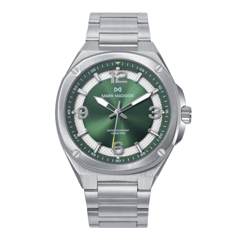 Reloj Mark Maddox Hombre Acero 44mm Tres Agujas Esfera Bitono Verde-Blanca Mission