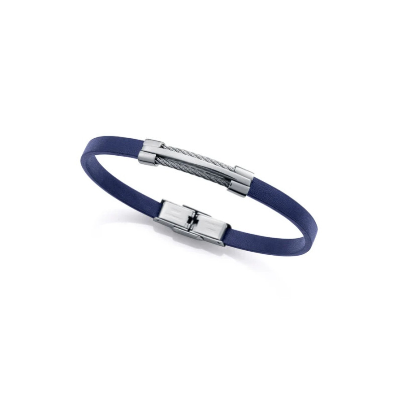 Pulsera Viceroy Hombre Acero Y Piel Azul 75402p01013