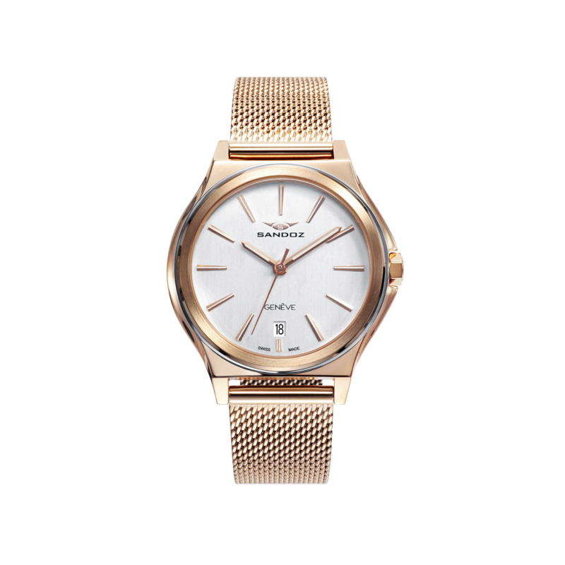 Reloj Sandoz Mujer 81358-07 Swiss Made Acero Ip Rosa Malla Milanesa