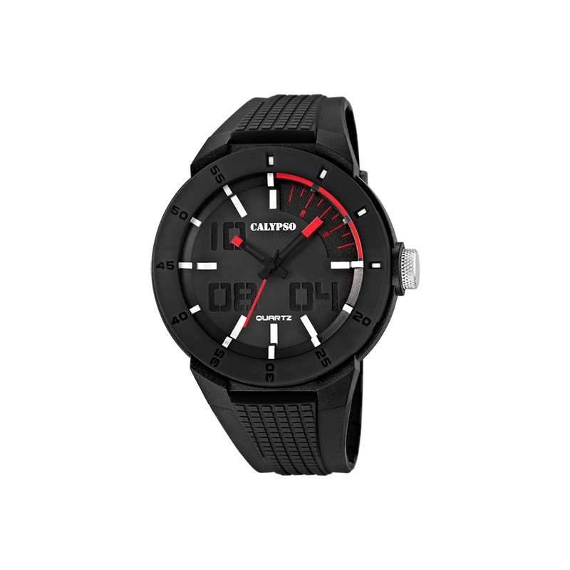 Reloj Calypso Hombre Sumergible Negro y Rojo Analogico K5629/2