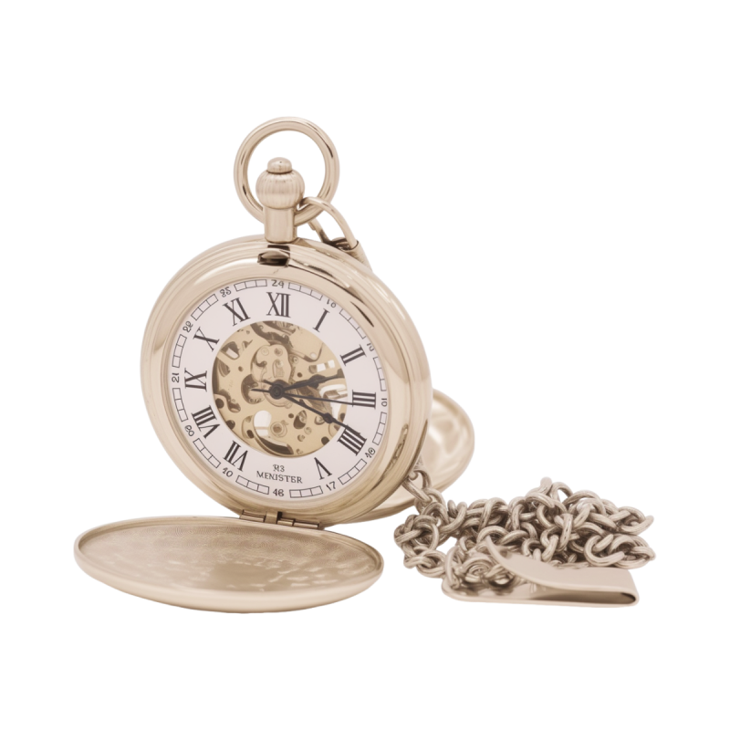 Reloj De Bolsillo Minister Mecanico 49.9 mm Doble Tapa con cadena Metal Cromado IPS
