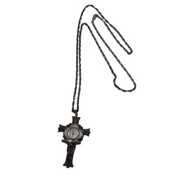 Reloj Cuarzo en Plata Cruz Con Cadena de Plata envejecida 60 cm