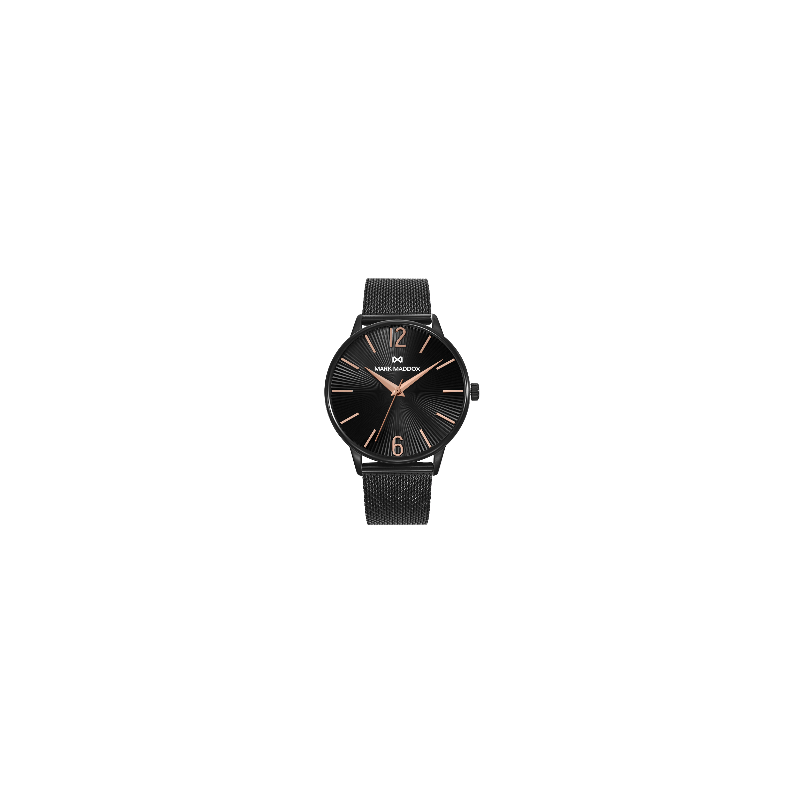 Reloj Mark Maddox Hombre Acero IP Negro 41mm Tres Agujas Malla Milanesa Greenwich