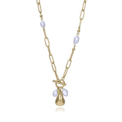 Collar de mujer de acero Ip dorado con perlas naturales 14284c01012