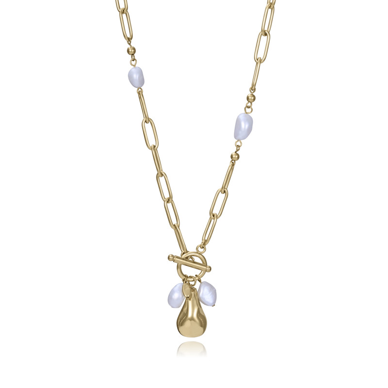 Collar de mujer de acero Ip dorado con perlas naturales 14284c01012