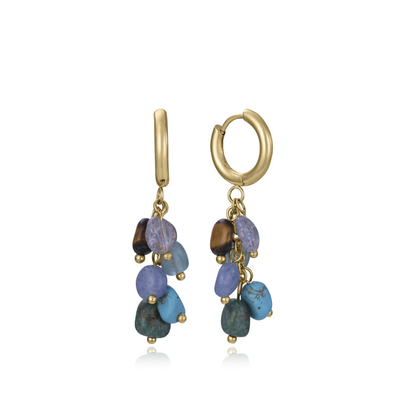 Pendientes de mujer de acero Ip dorado con cadena y piedras naturales 14276e01016