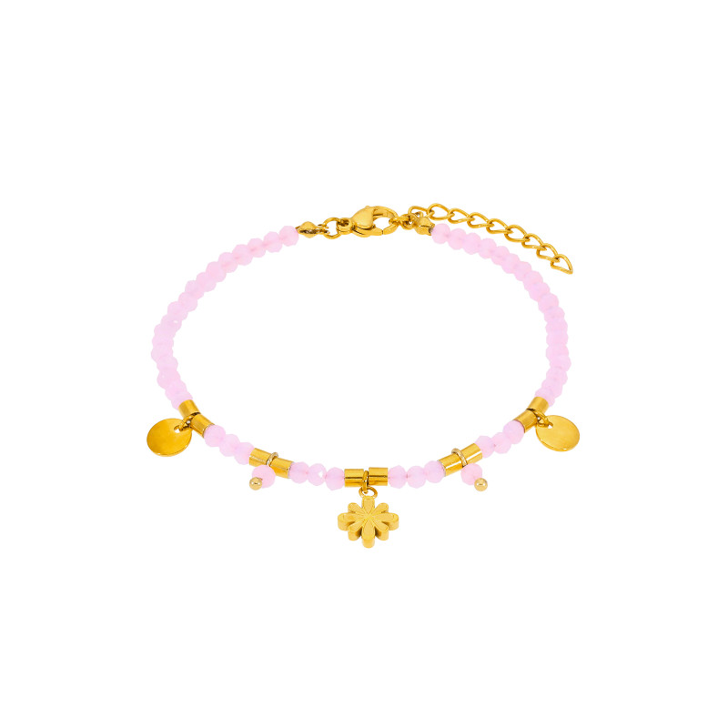 Pulsera Acero Dorada Y Piedras Rosas Marea C02403/ac