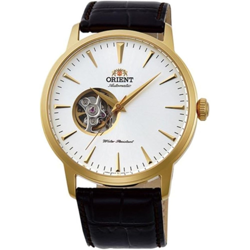Reloj Orient Hombre Automático Open Heart F6T22 Correa de Piel Marrón Esfera Gris 147-FAG02003W0