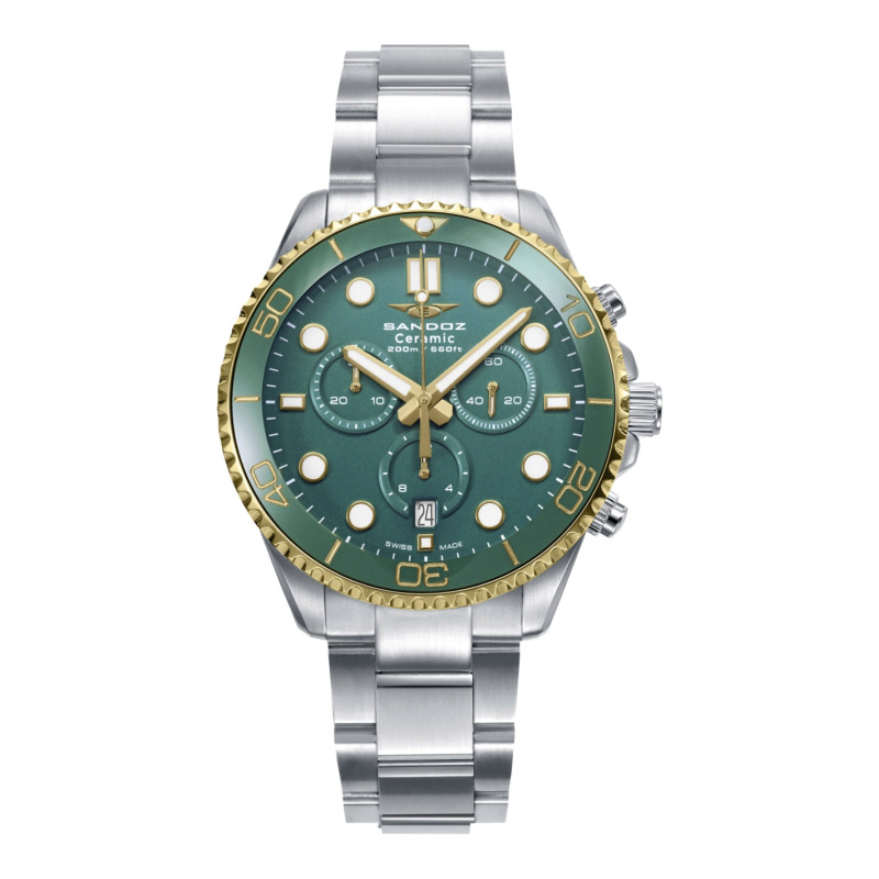 Reloj Sandoz Hombre Diver 83021-67 Acero Esfera Verde 42 mm – Cronógrafo Deportivo Swiss Made 20 ATM