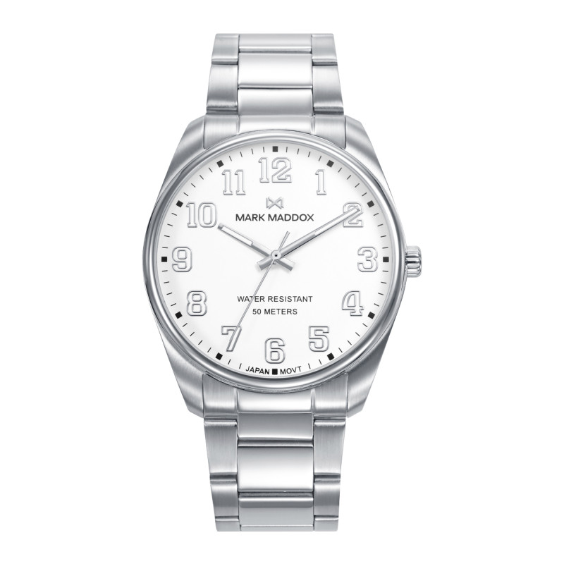Reloj Mark Maddox Hombre Acero HM1029-05 con Esfera Blanca, Brazalete Metálico y Movimiento de Cuarzo
